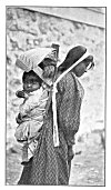 YOSEMITE MOTHER AND PAPOOSE.<BR>
 The baby basket is carried on the back, like all burdens, and supported by a band across the forehead.