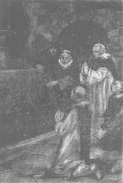 Convoyon og hans munker tar med seg relikviene av den hellige Apothemius av Angers