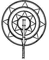 <I>Fan with Mu's symbol, eight pointed sun<BR>
 Gilbert Islands</I>