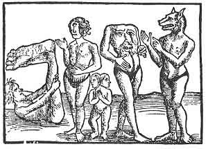 FIGURE 83. <i>Monsters of the Antipodes</i>.<br> (From <i>Margarita philosophica</i>, 1517.)