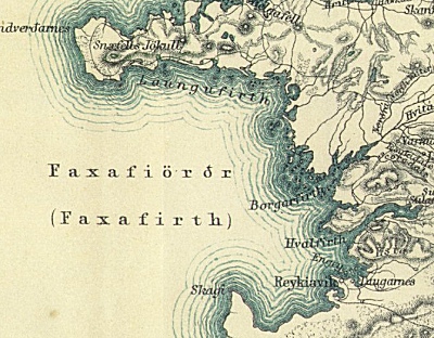 Detail of 19th cent. map of Iceland (see below)