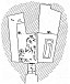 FIG. 10—Knossos. Plan of Tomb of Double Axes, showing position in which relics were found.<br> (<i>From</i> ''<i>Archæolagia</i>,'' <i>by kind permission of the Society of Antiquaries and Sir Arthur Evans</i>.)