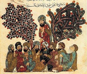 Illustration from the Maqamat of al-Hariri: Bagdad, Arabic Ms. 5847 [1237] (Public Domain Image)