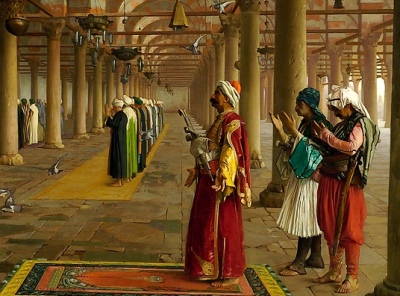 Prayer in a Mosque, by Jean-Leon Gerome (detail) [1871] (Public Domain Image)