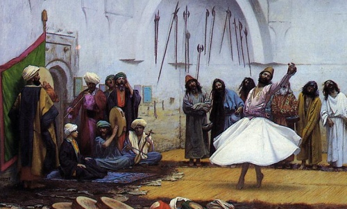Whirling Derivishes (detail), by Jean-Leon Gerome [19th c.] (Public Domain Image)