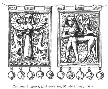 Compound figures, gold necklace, Musée Cluny, Paris.