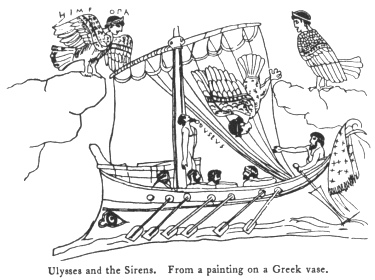 Ulysses and the Sirens. From a painting on a Greek vase.
