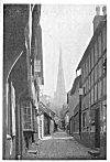 PLATE XV. CHURCH.<BR>
 Ledbury, the Spire sighed up Church Lane.