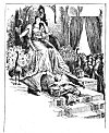 ''Lo! underneath her scornful feet was layn<BR>
 A dreadful dragon with a hideous trayne;<BR>
 And in her hand she held a mirrhour bright,<BR>
 Wherein her face she often viewed fayne,<BR>
 And in her self-loved semblance took delight.''