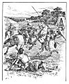 ''He at his entrance charg'd his powerful spear<BR>
 At Artegall, in middest of his pryde,<BR>
 And therewith smote him on his umbriere<BR>
 So sore, that tombling back, he downe did slyde.''