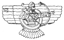 FIG. 118. ANTHROPOID WINGED CIRCLE. (LAYARD. Monuments of Nineveh, 1st series, pl. xiii.)