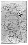 I.--COMBAT OF HERCULES AND AMAZONS.<BR>
 KYLIX. BRITISH MUSEUM.<BR>
 II.-ACHILLES SLAYING PENTHESILEIA.<BR>
 AMPHERA (WINE JAR), BRITISH MUSEUM.